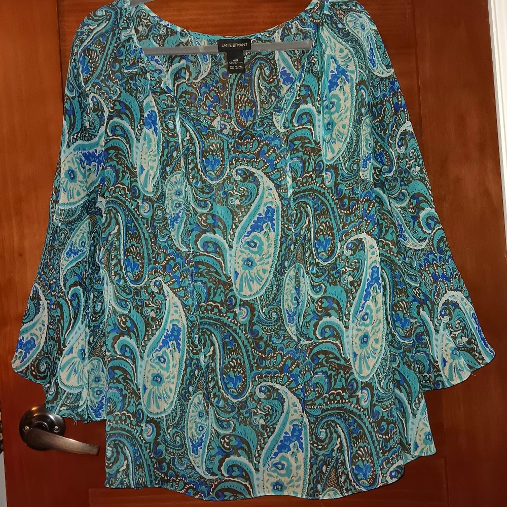 Lane Bryant Blue and Green Paisley Blouse